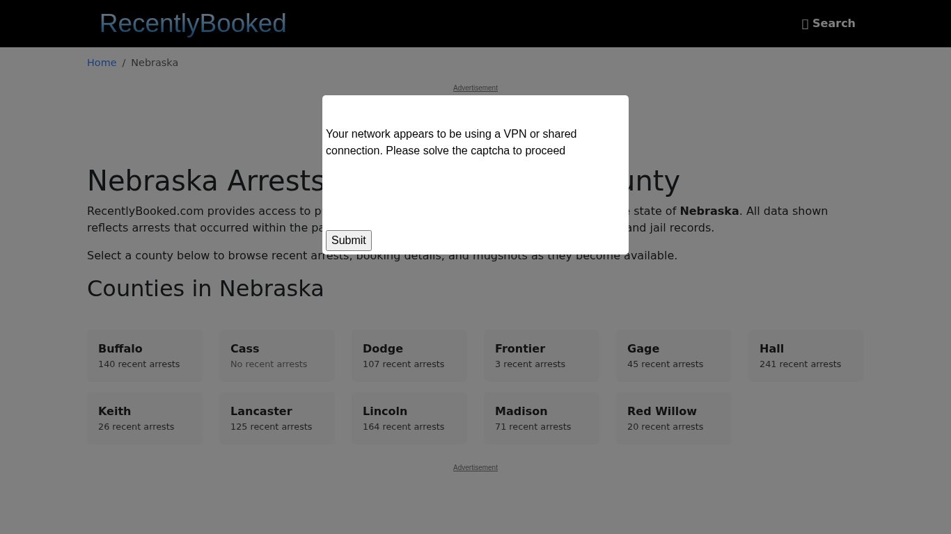 Recent bookings, Arrests, Mugshots in Nebraska - Recently Booked